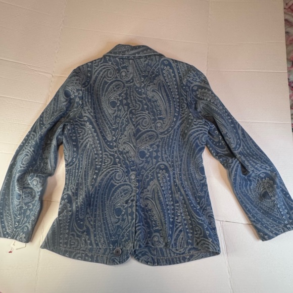 Solitaire Paisley Denim Blazer Jacket Size L Blue Western Boho Tailored Jacket - Picture 11 of 11